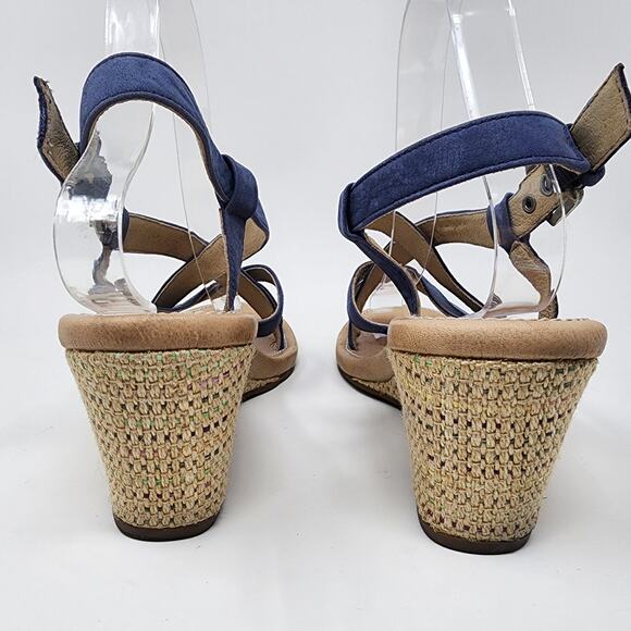 UGG Australia Wedge Sandal Women 9.5 Gaiana Blue Leather Strappy Woven Heel - Picture 5 of 11